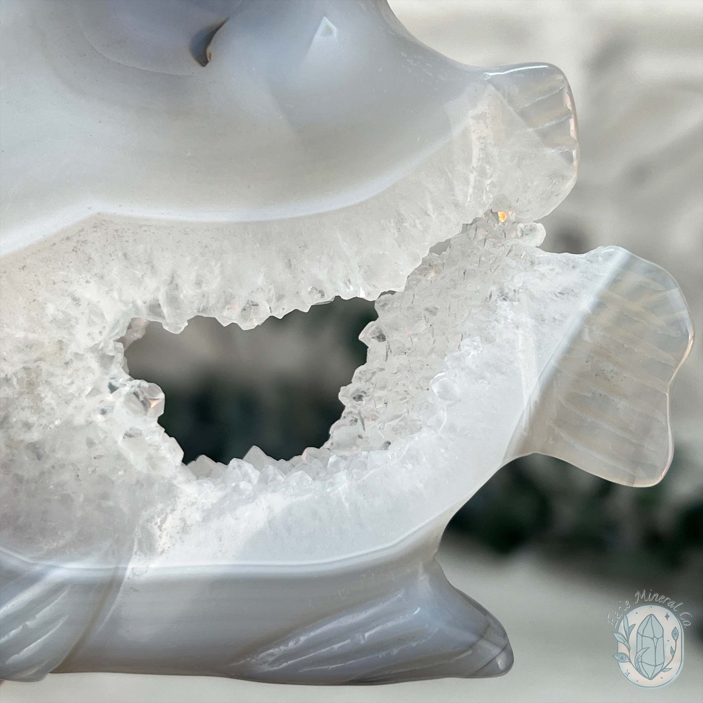 Hand Carved Agate Fish Carving with Display Stand