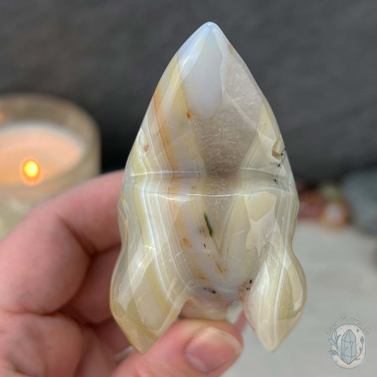 Layered Quartz Agate Great White Shark Carving