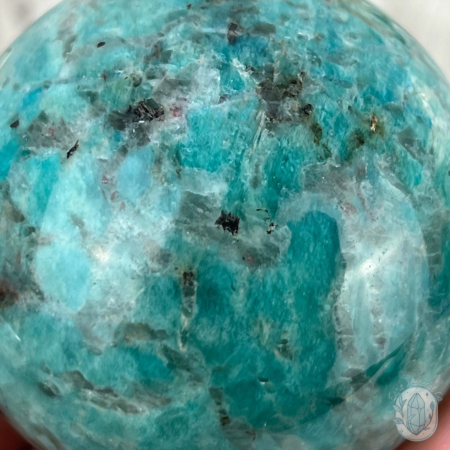 62mm Polished Amazonite with Smoky Quartz Sphere