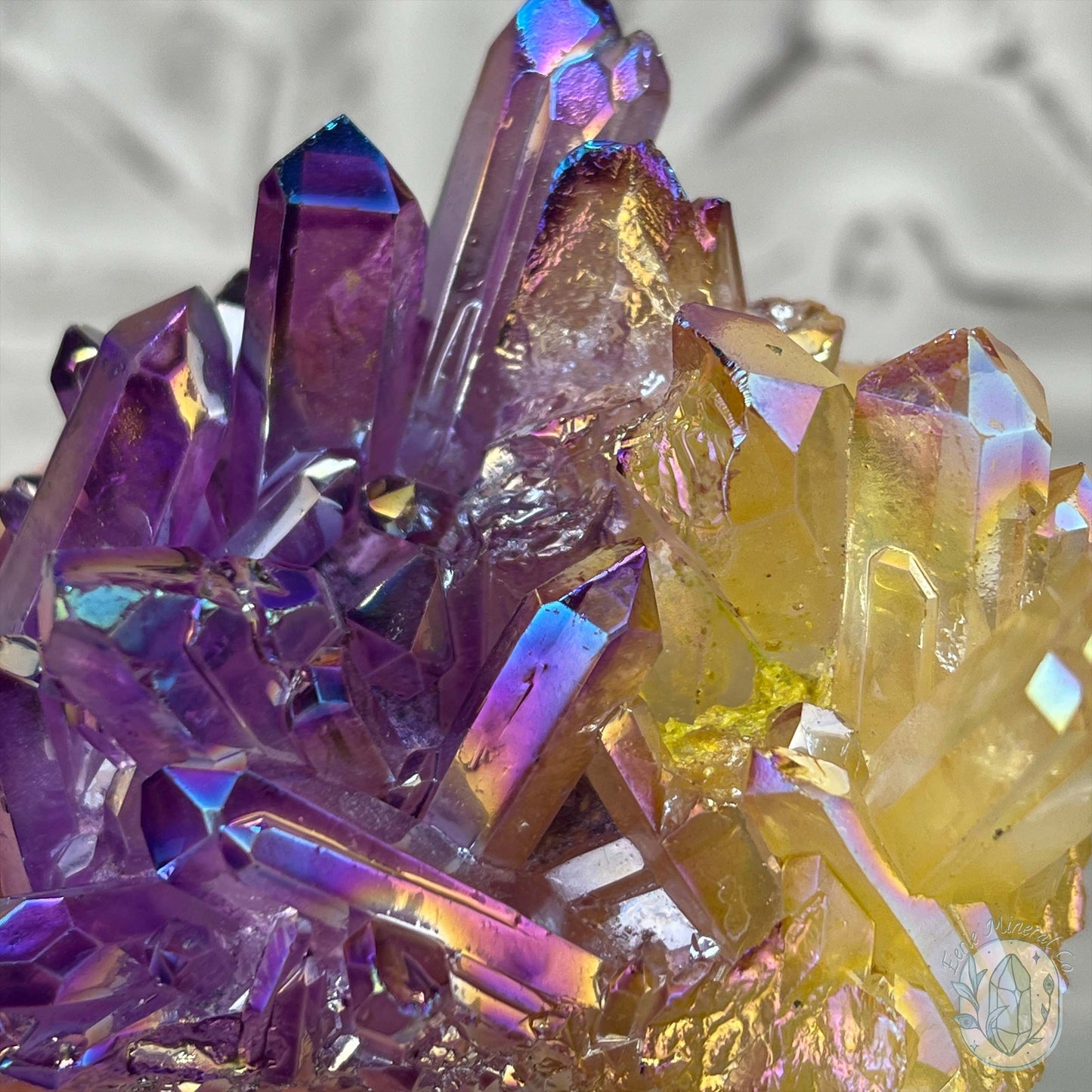 Purple & Yellow Aura Clear Quartz Crystal Clusters