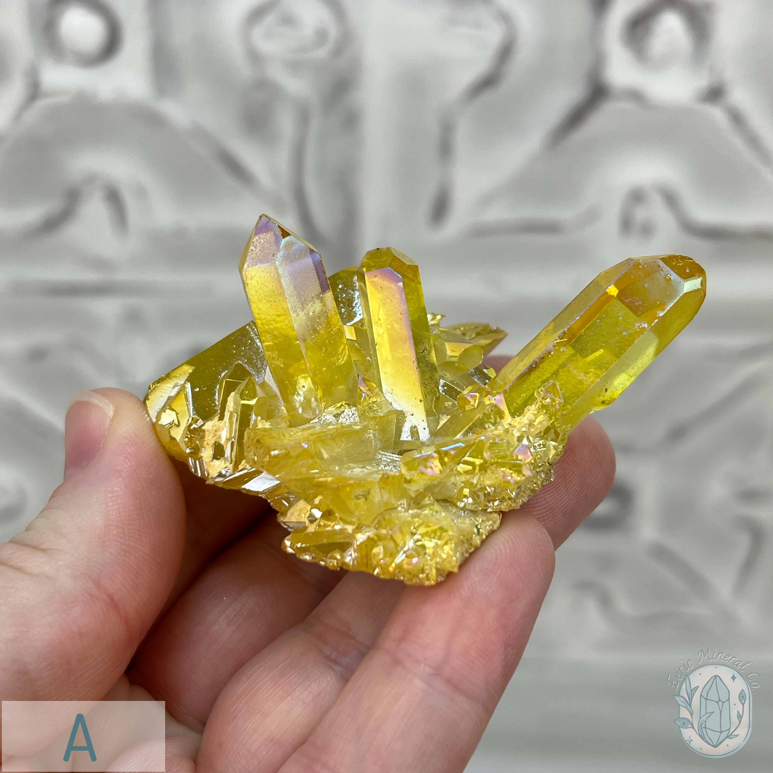 Yellow Aura Clear Quartz Crystal Clusters