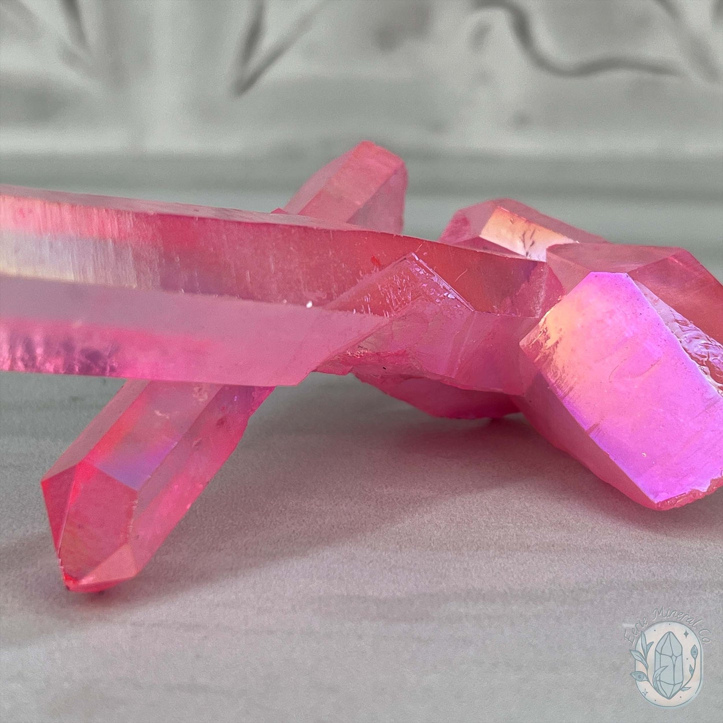 Pink Aura Clear Quartz Crystal Clusters