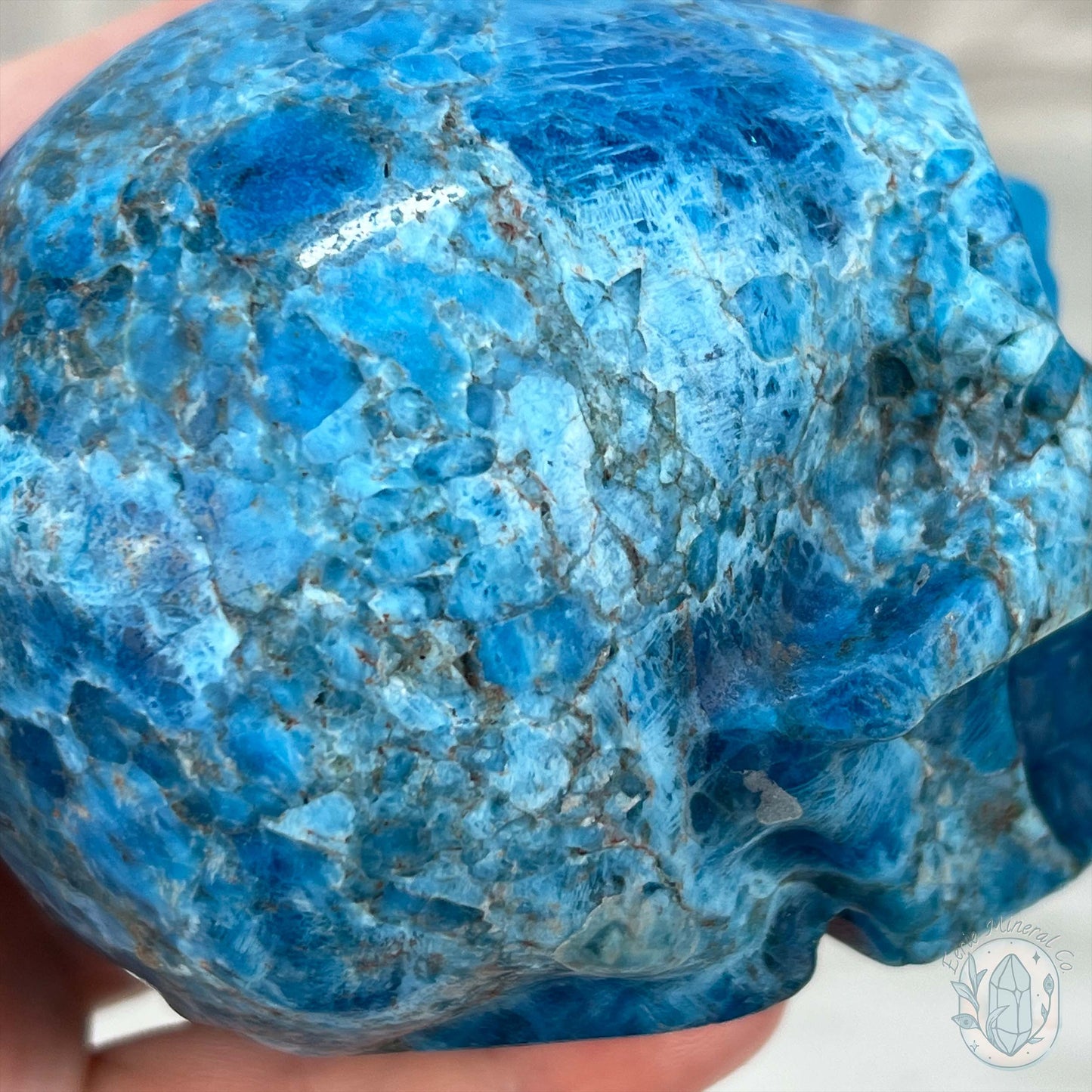 3.70" Polished Blue Apatite Skull Carving