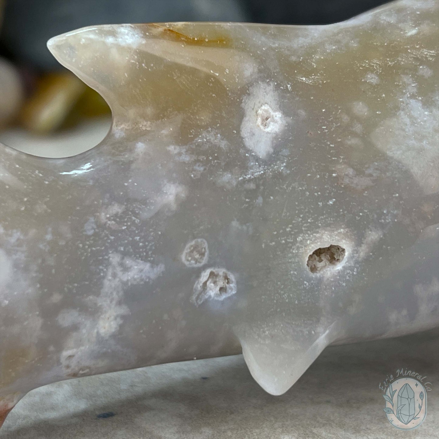 Sandy Colored Flower Agate Hammerhead Shark Carving