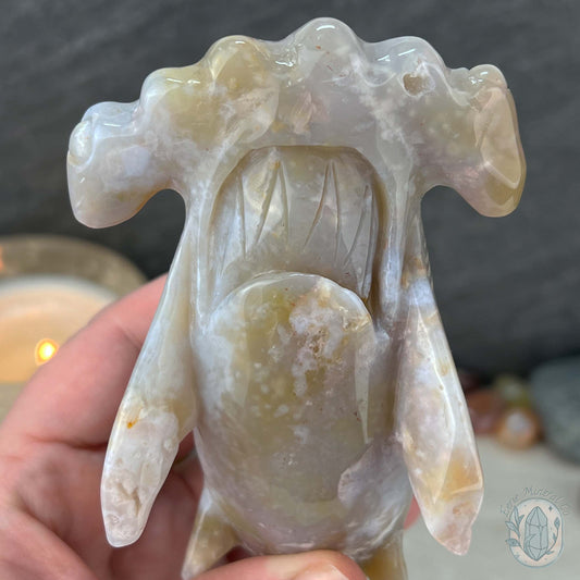 Sandy Colored Flower Agate Hammerhead Shark Carving