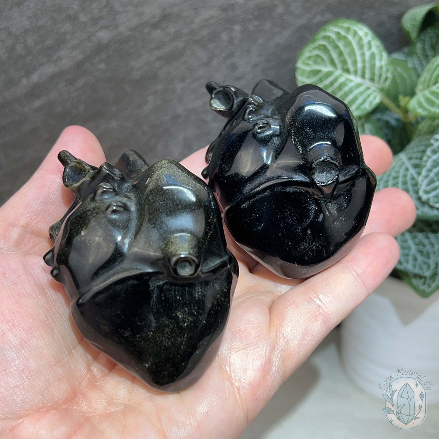 Golden Sheen Obsidian Anatomical Heart Carving