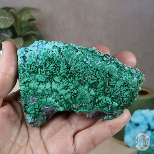Polished Chrysocolla and Malachite Slab with Stand