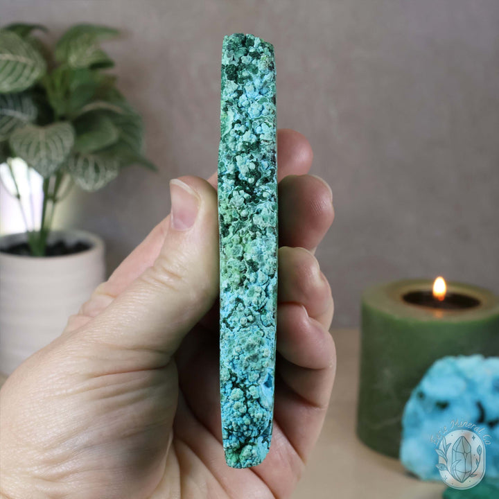 Polished Chrysocolla and Malachite Slab with Stand