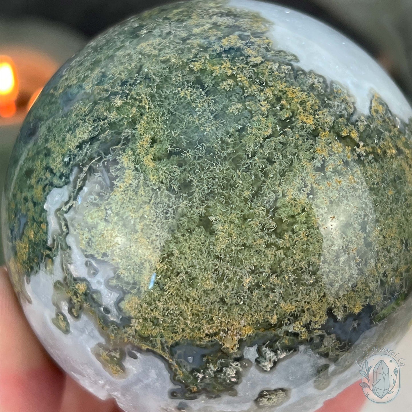 74mm Polished Druzy Moss Agate Sphere