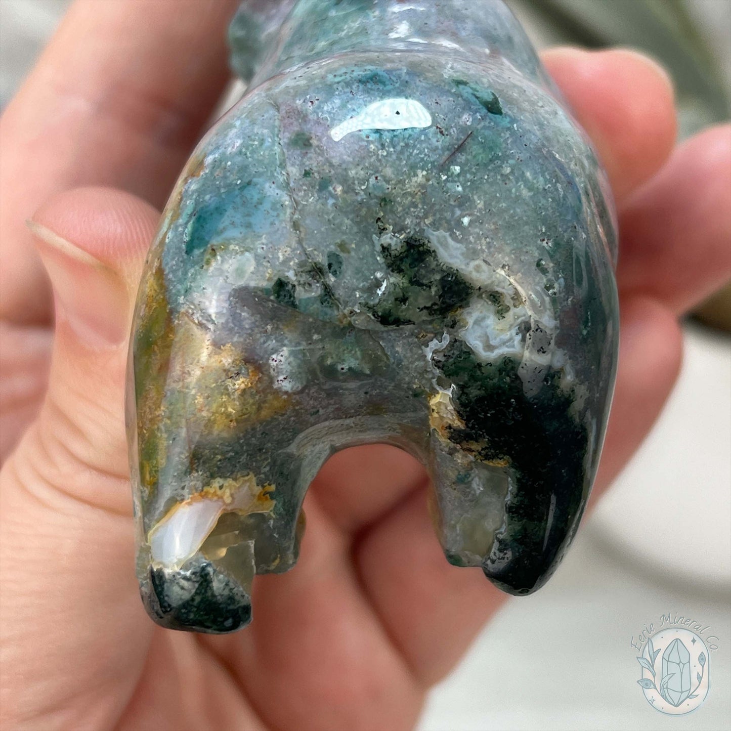 Polished Water Colored Style Ocean Jasper Bear Carving
