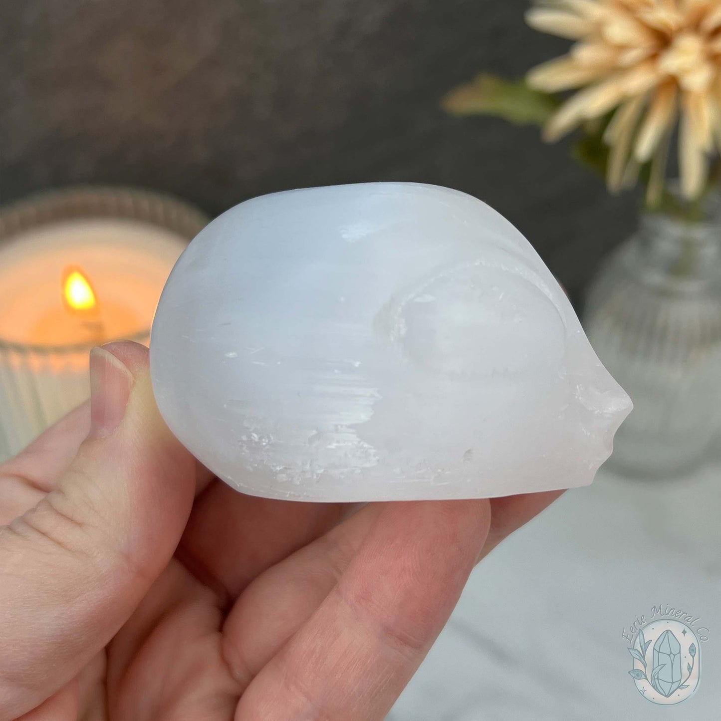 Selenite Alien Head Skull Carving