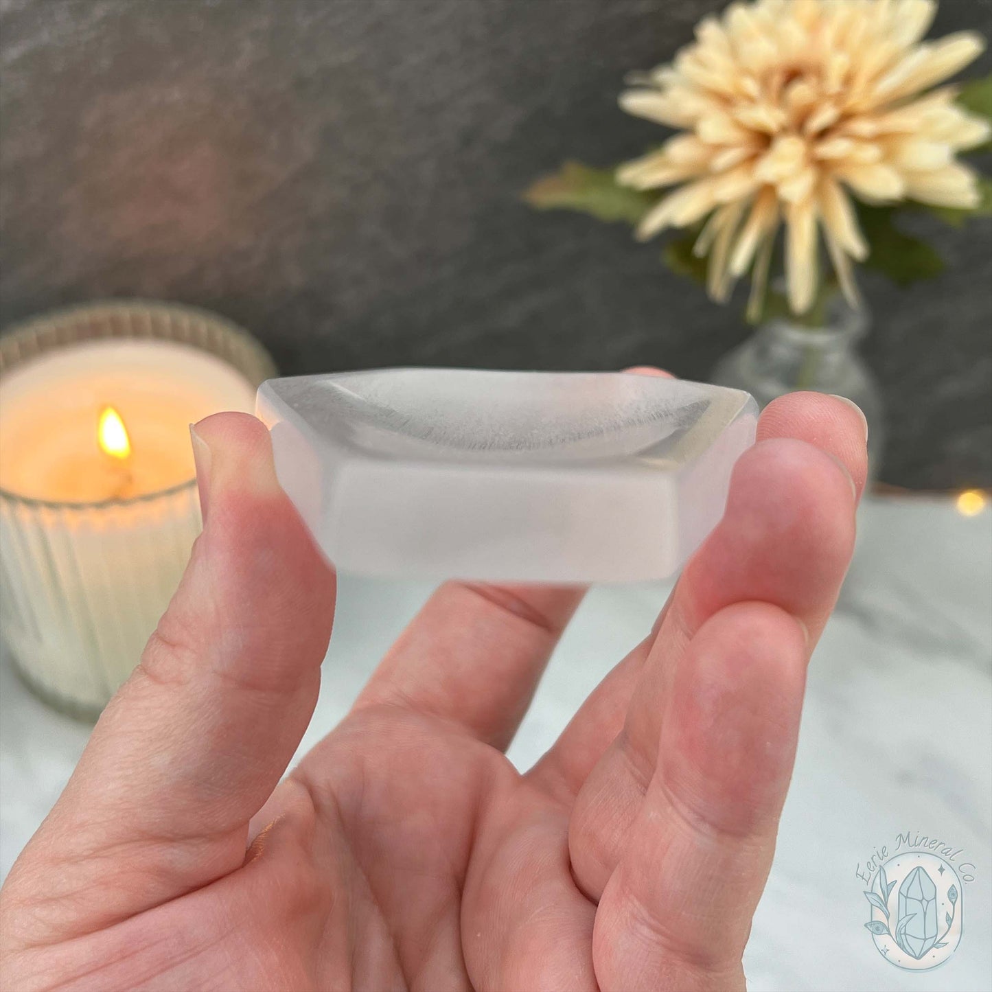 Polished Selenite Coffin Bowl Carving