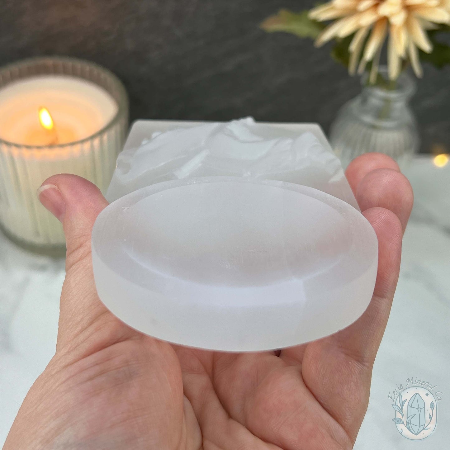 Selenite Halloween Flying Witch With Bowl Carvings