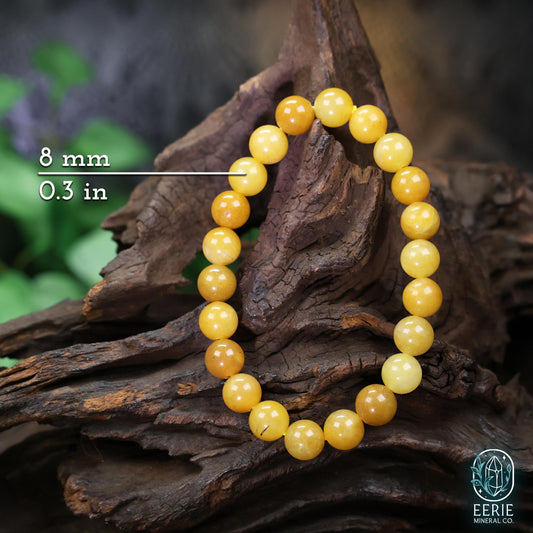 Polished Yellow Jade Beaded Stretch Bracelet