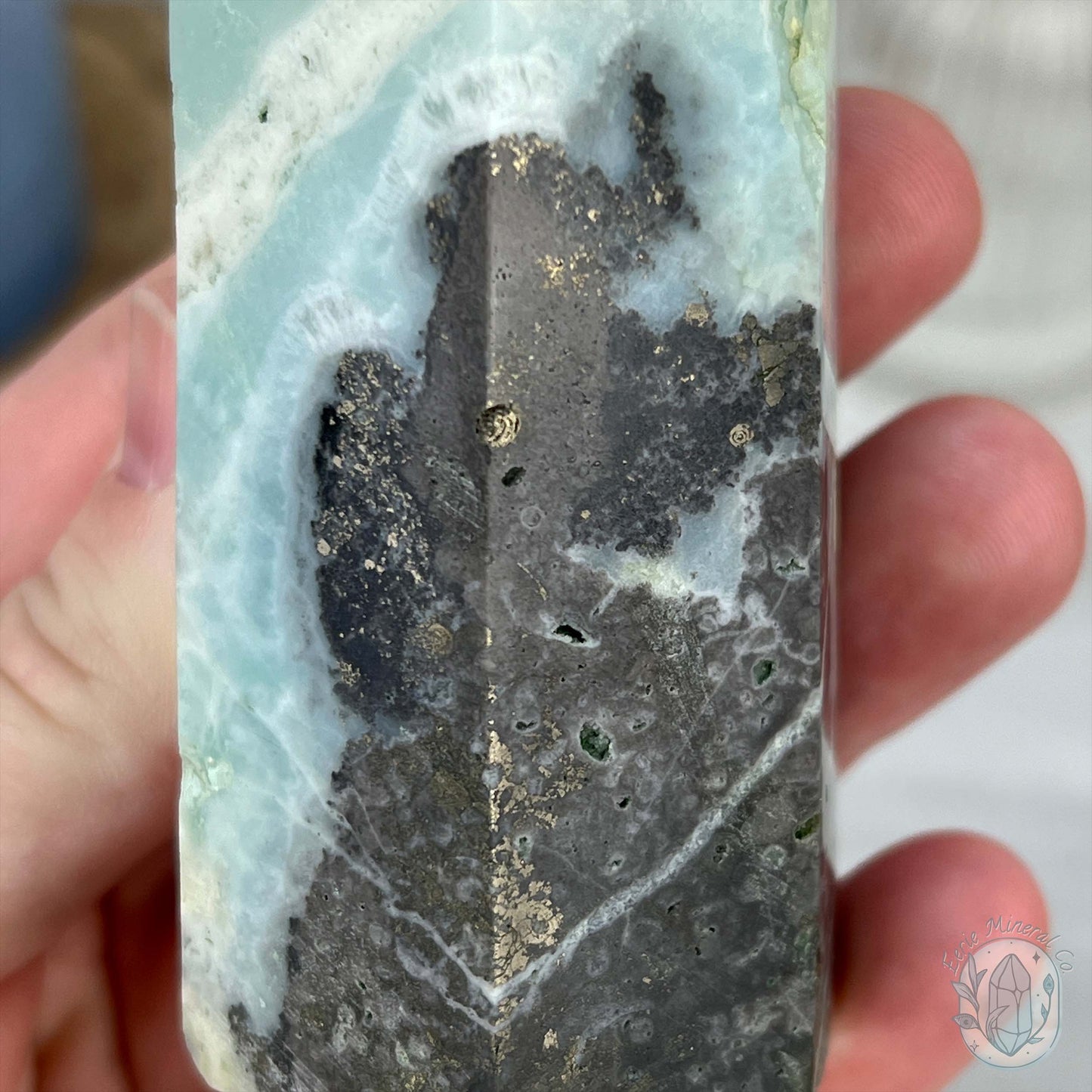 Polished Amazonite, Tourmaline, And Pyrite Tower