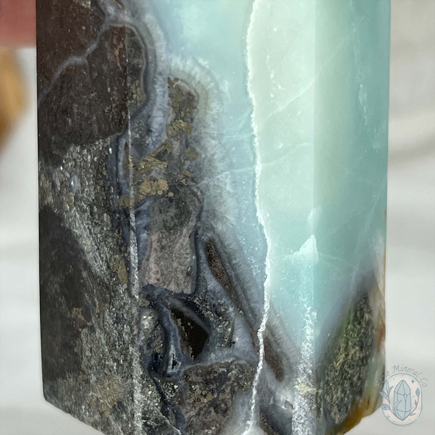 Polished Amazonite, Tourmaline, And Pyrite Tower
