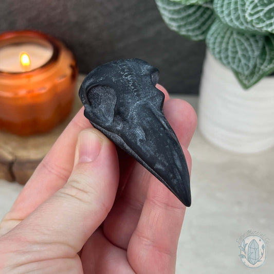 Black Obsidian Raven Skull Matte Finish Carvings