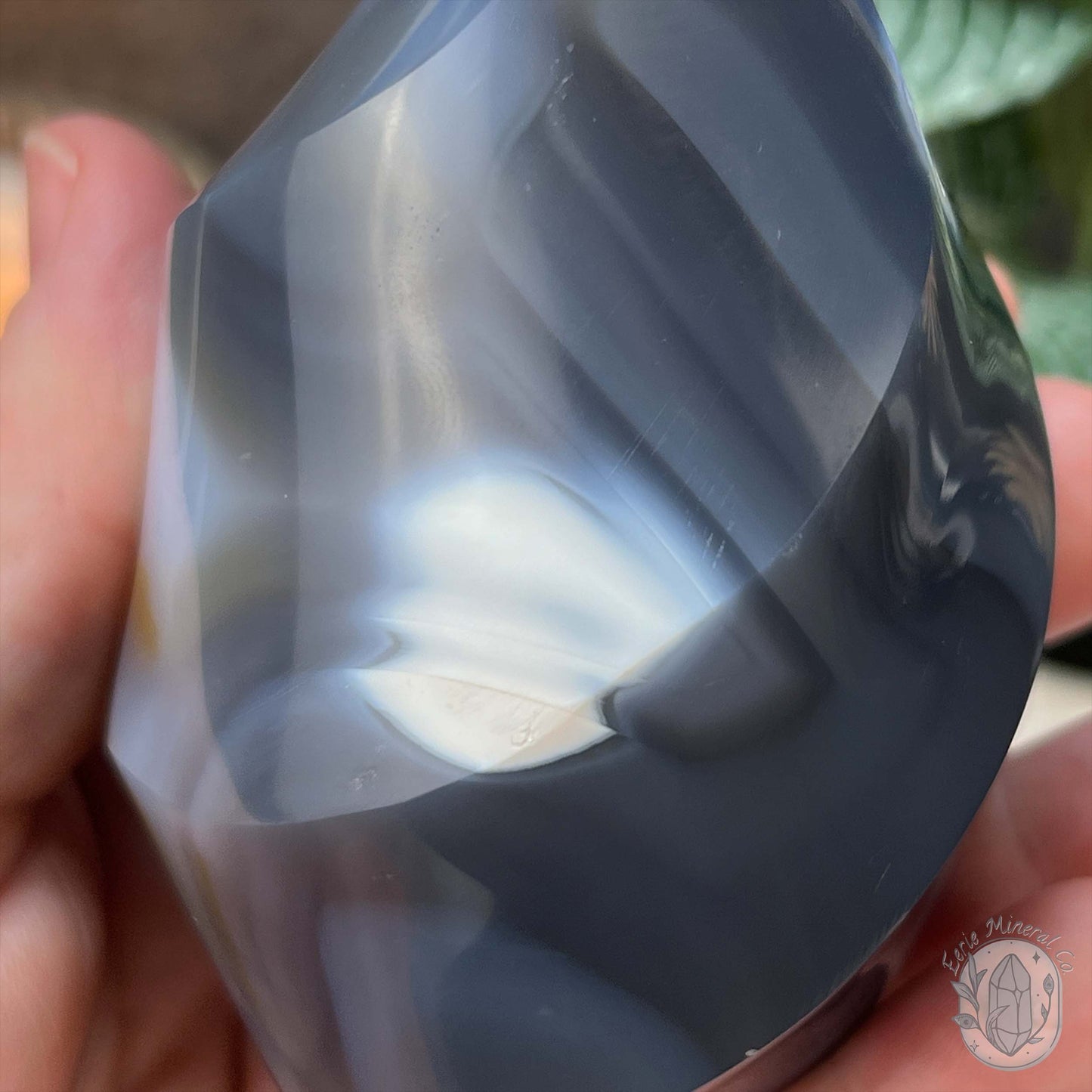 Polished Black and White Orca Agate Flame Carving