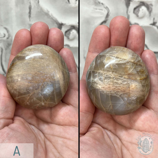 Peach Mooonstone With Silver Flash Palm Stones