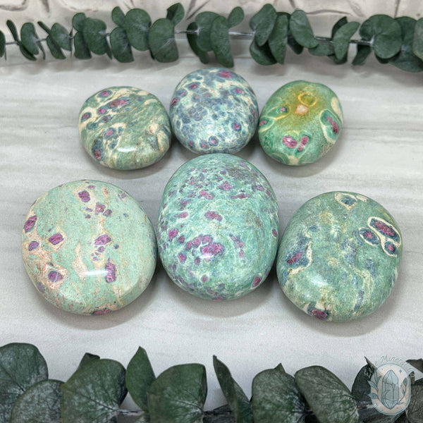 Polished Ruby Fuchsite Palm Stones From India