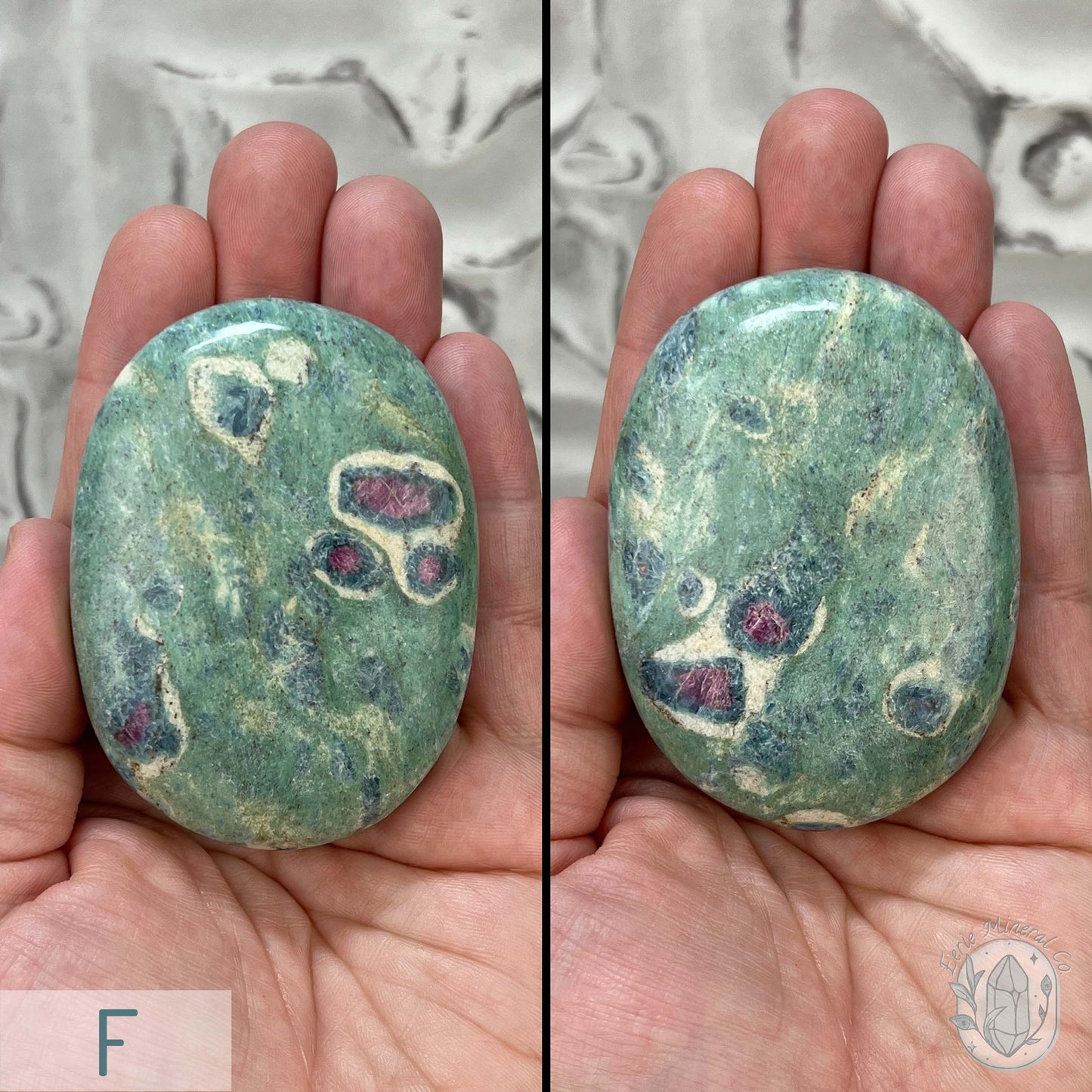 Polished Ruby Fuchsite Palm Stones From India