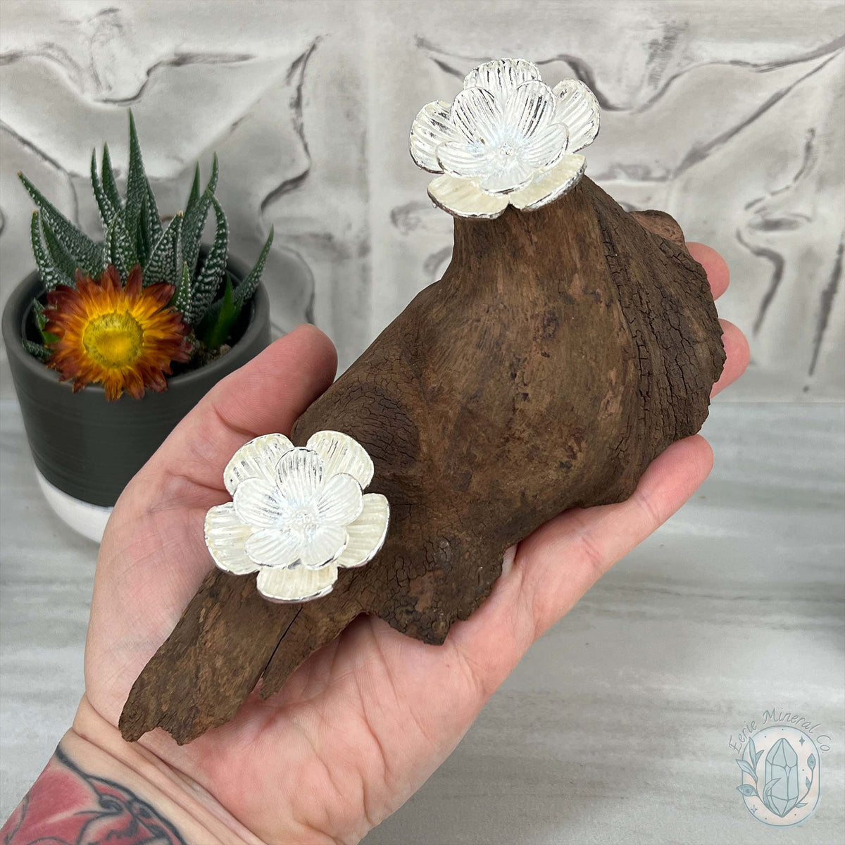 Driftwood Silver Cherry Blossom 2 Sphere Holder Stands