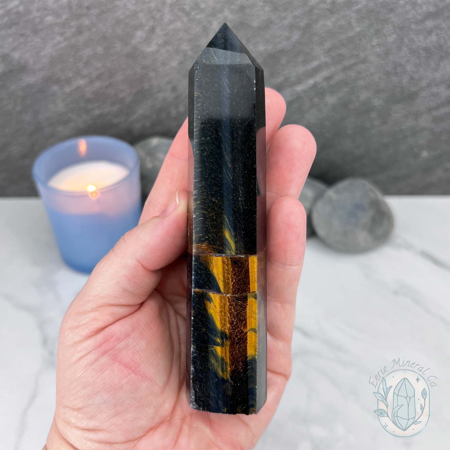 Polished Blue Tiger Eye (Crocidolite) Tower