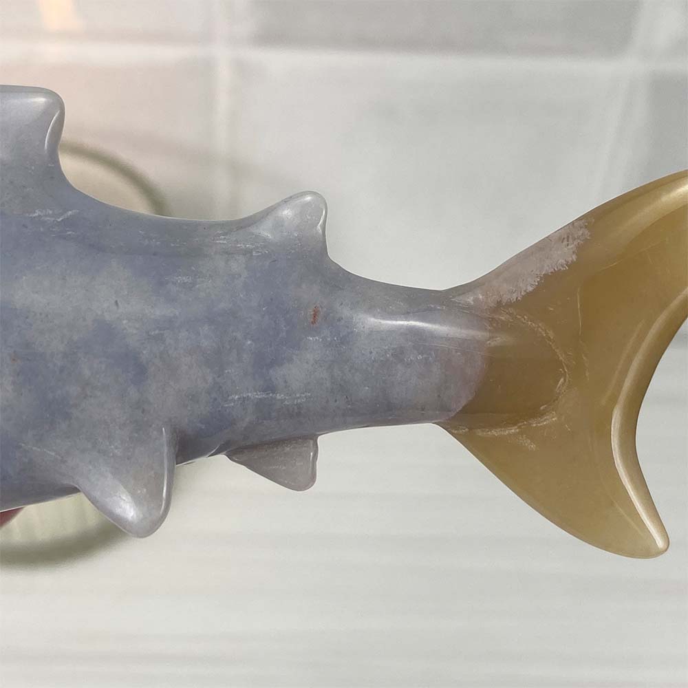 Polished Flower Agate Hammerhead Shark Carving