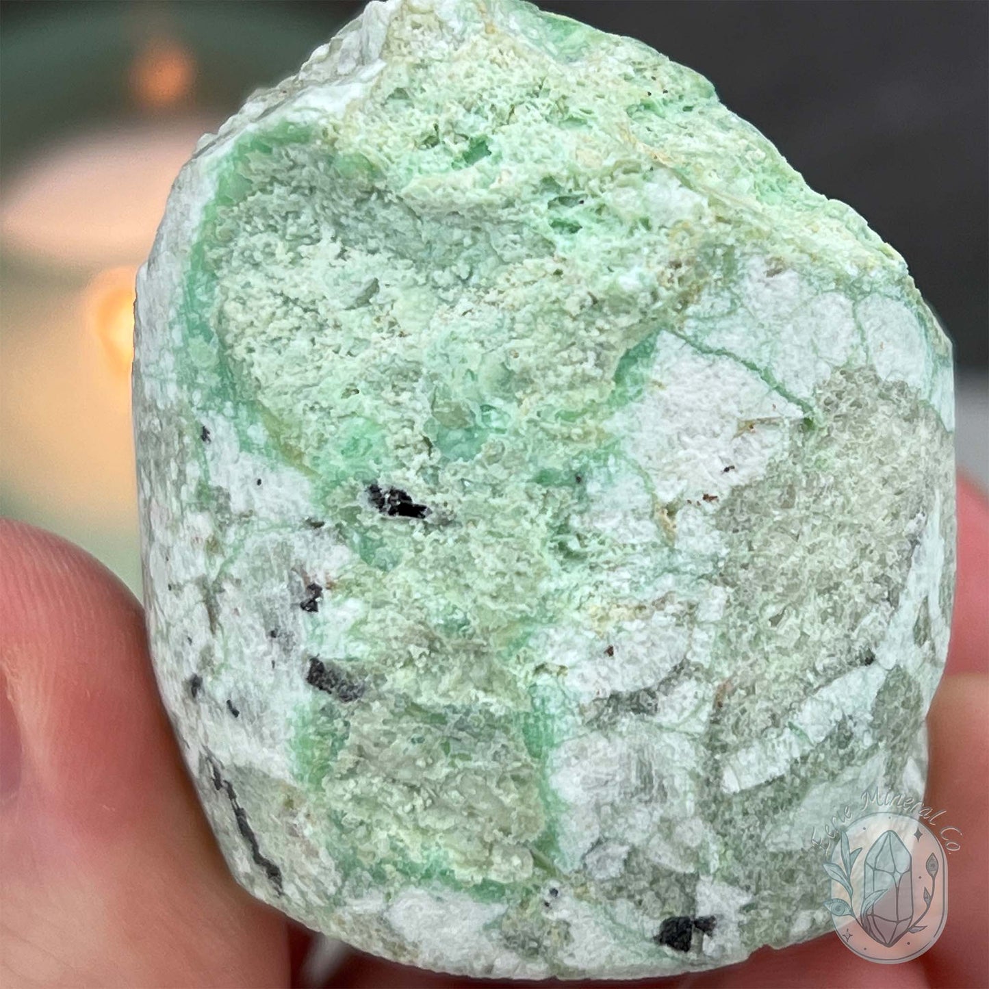 Green Moonstone with Black Tourmaline Hedgehog Specimen