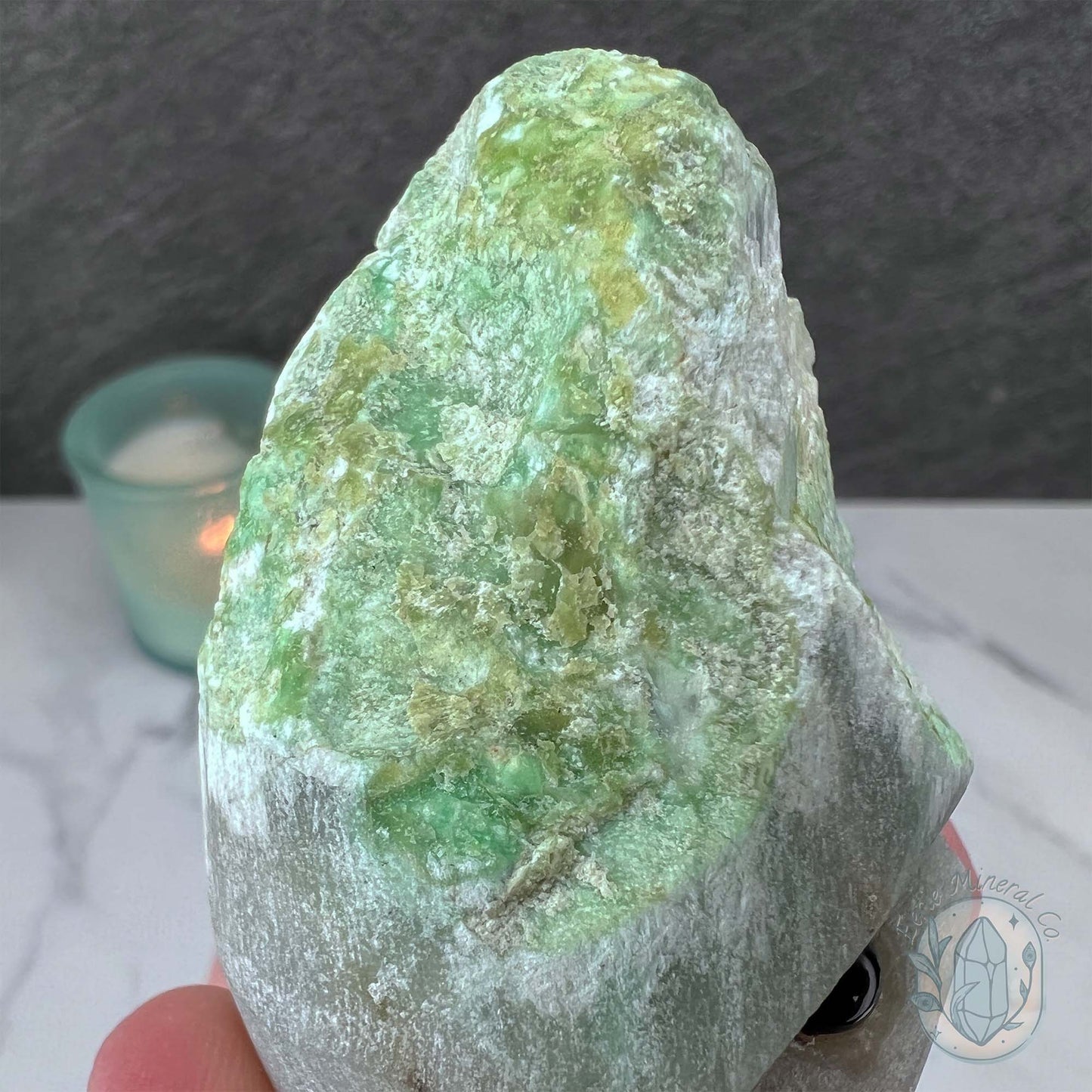 Green Moonstone with Black Tourmaline Hedgehog Specimen