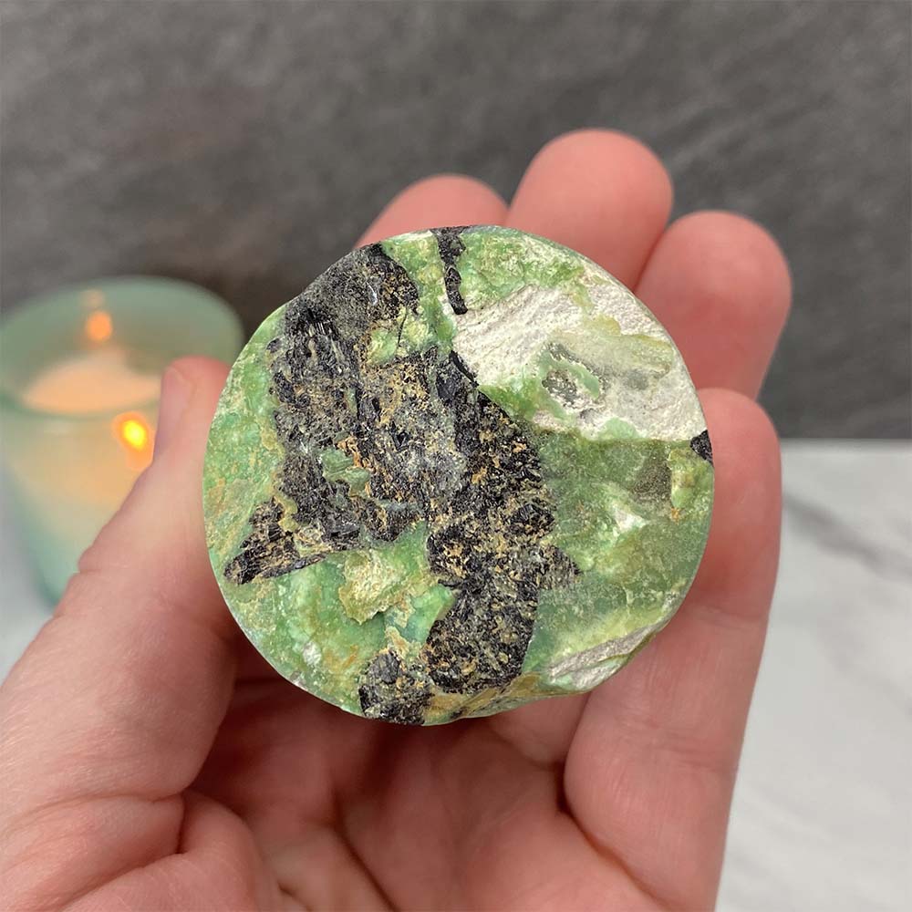 Green Moonstone with Black Tourmaline Hedgehog Carving