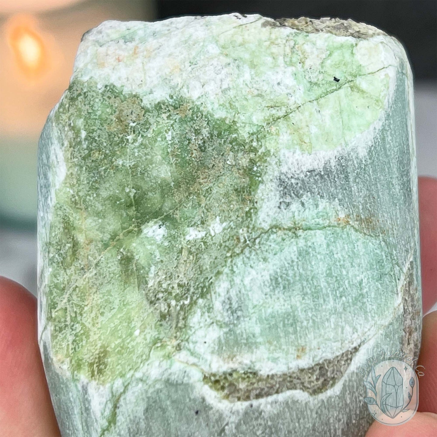 Green Moonstone with Black Tourmaline Hedgehog Specimen