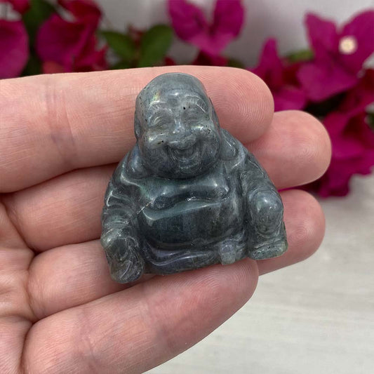 Polished Smiling Buddha Labradorite Carving
