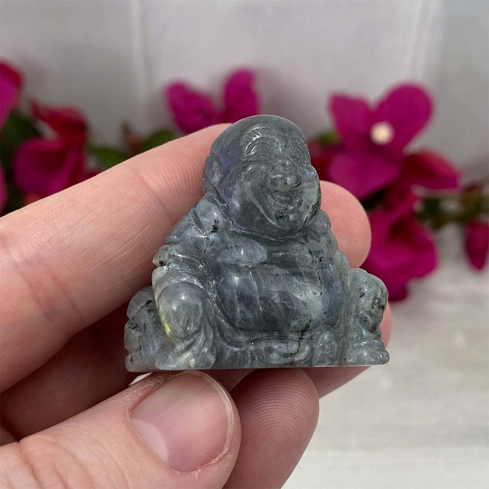 Polished Smiling Buddha Labradorite Carving