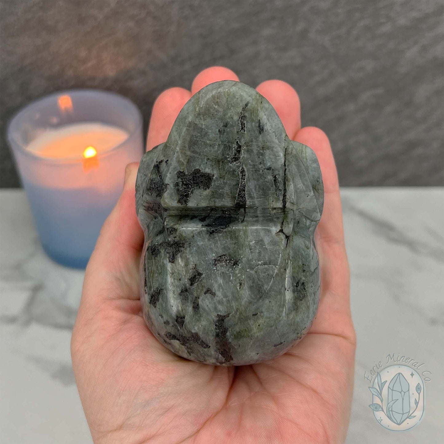 Blue Flash Labradorite Human Skull Carving