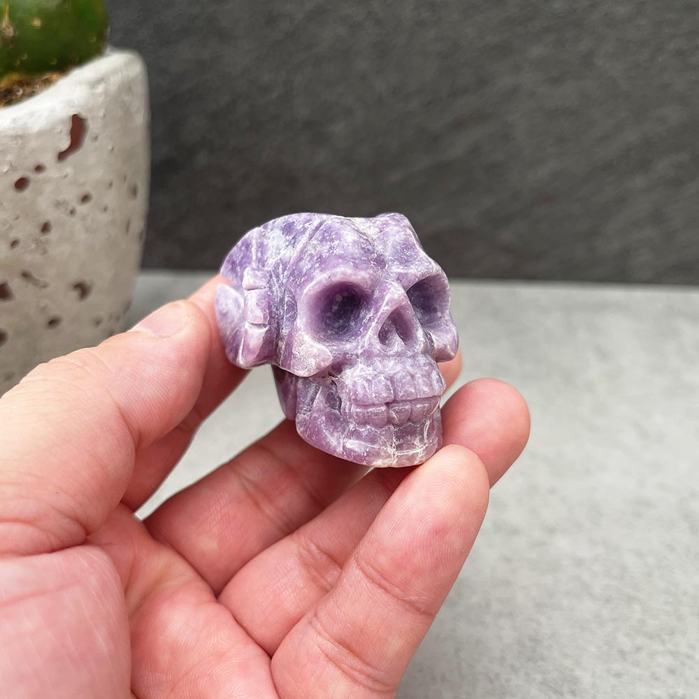Natural Lepidolite Skull Carving