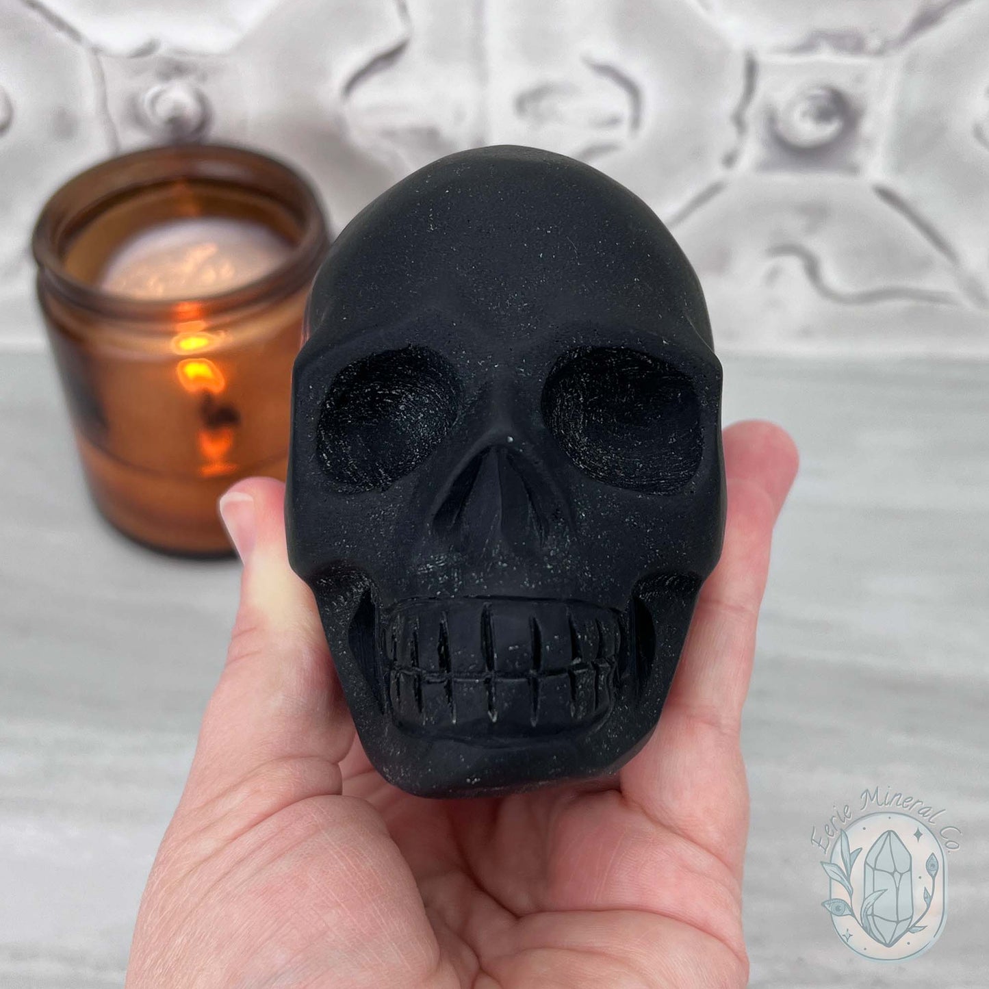 Black Obsidian Skull Carving with Matte Finish