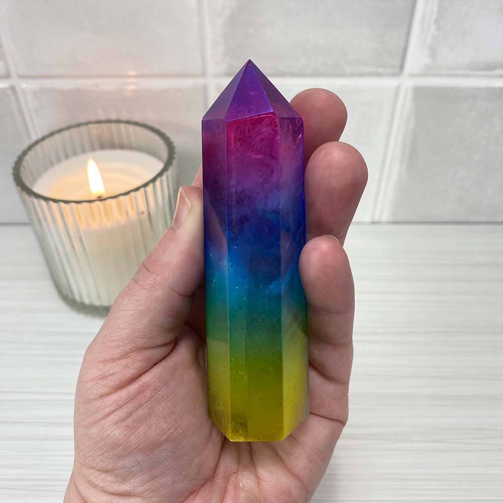 Rainbow Titanium Aura Quartz Tower