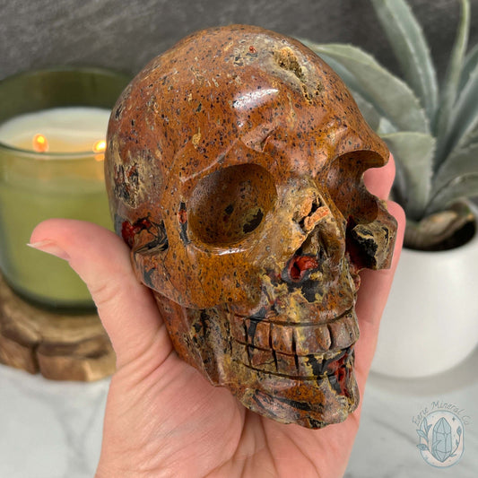 Rare Volcanic Red Fox (Orrelanite) Botryoidal Agate Skull Carving