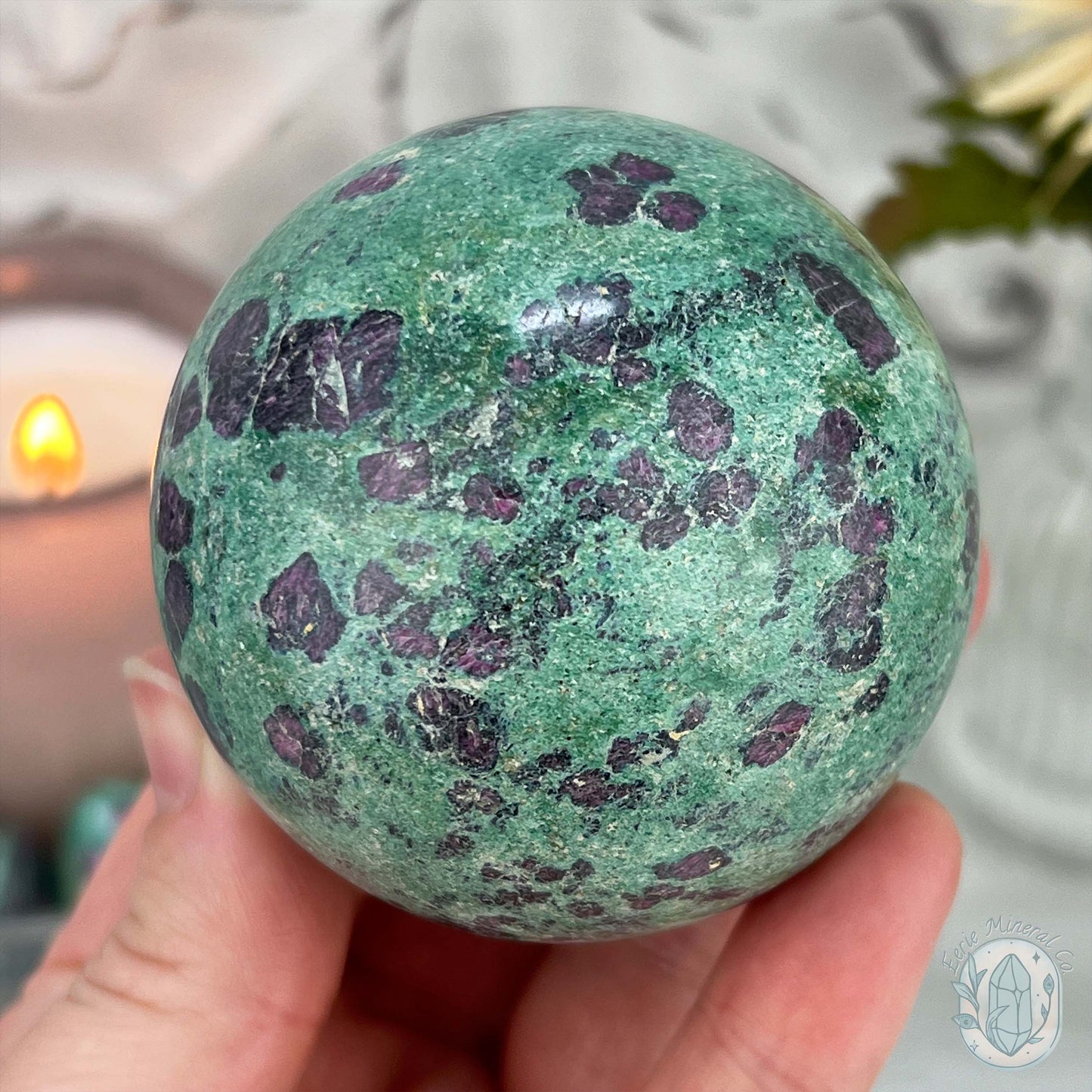 63mm Polished UV Reactive Ruby Fuschite Sphere