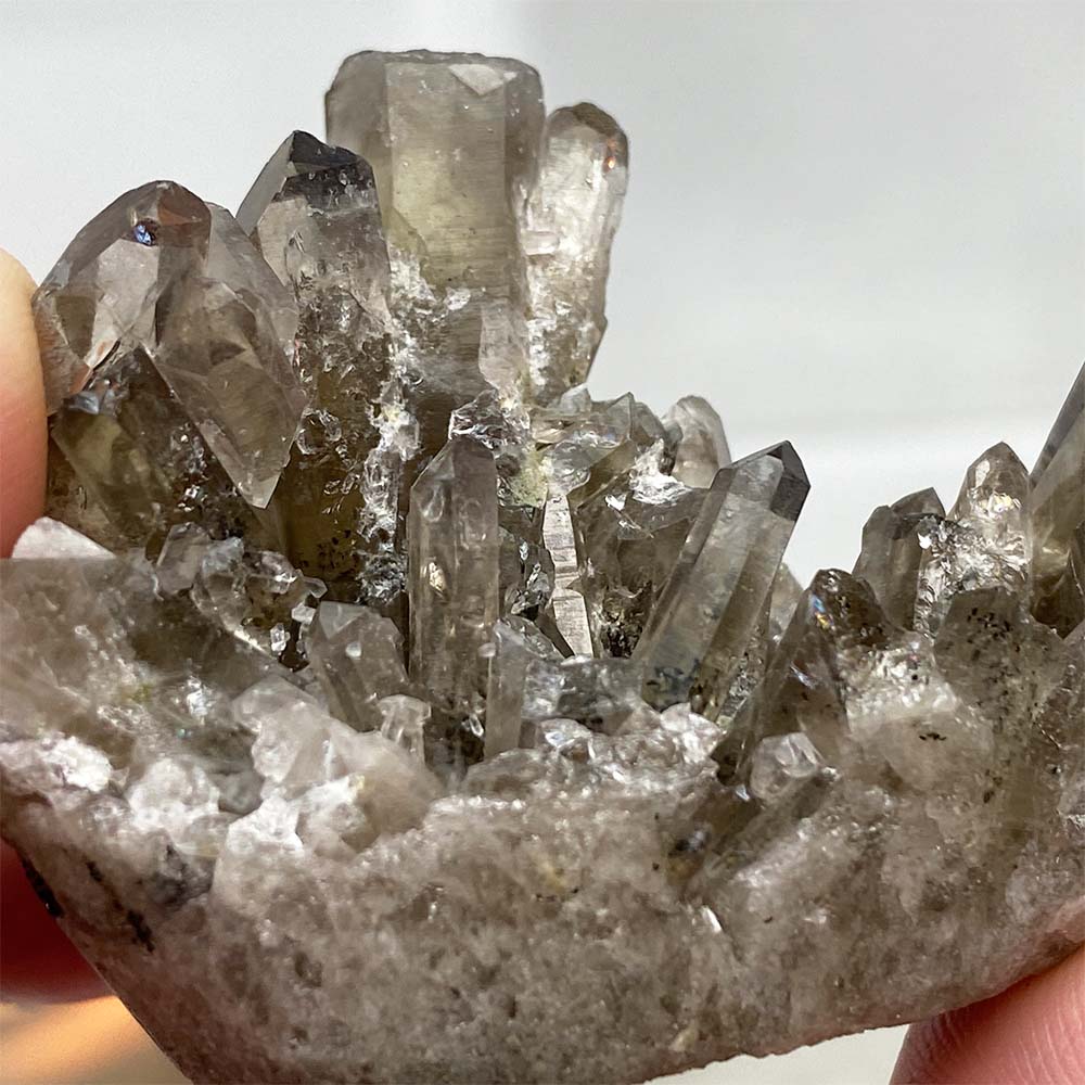 Smoky Quartz Crystal Cluster Specimen Hedgehog Carving