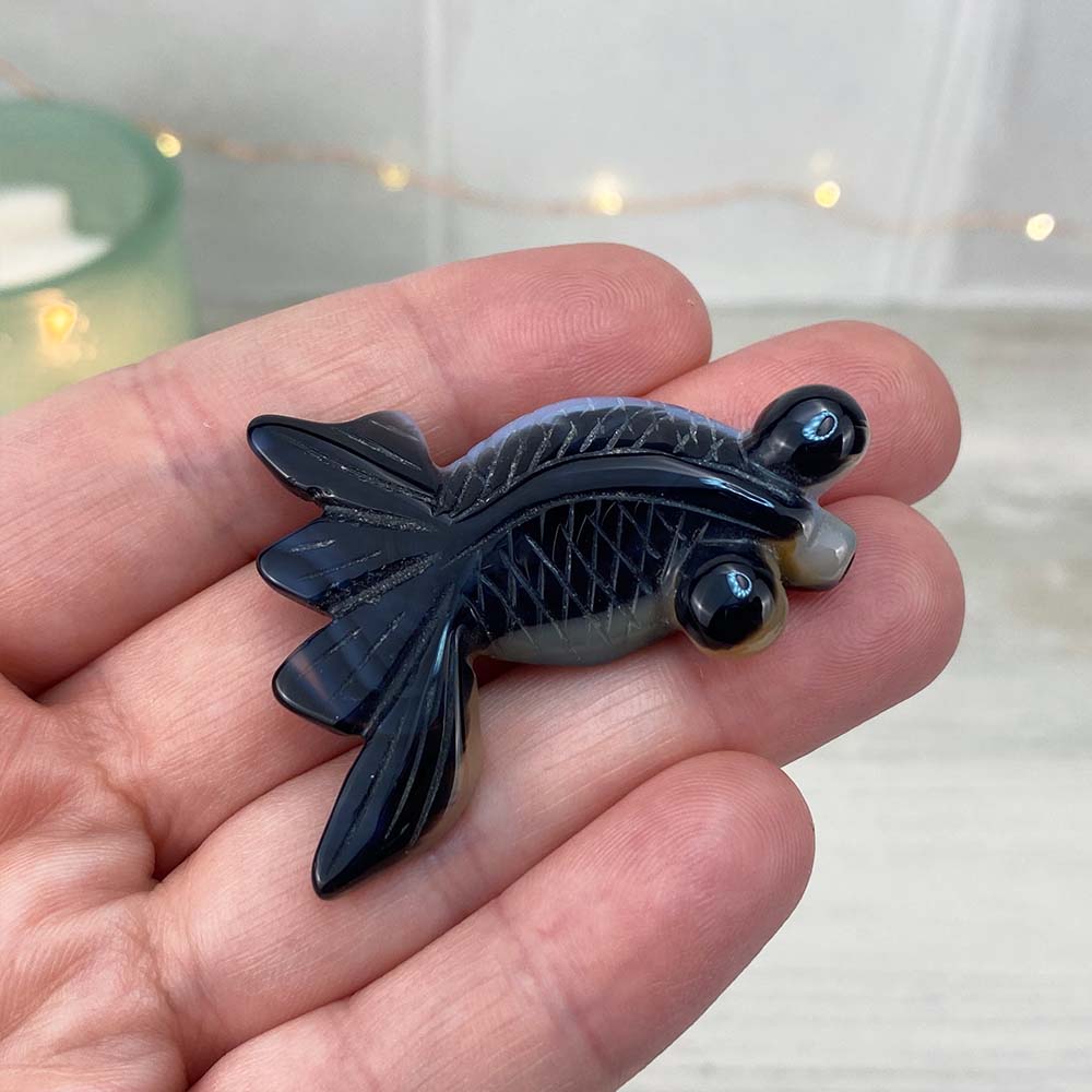 Polished Bubble Eye Agate Goldfish Carvings