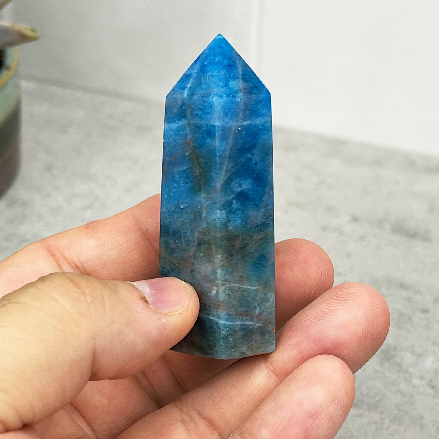 blue apatite crystal tower