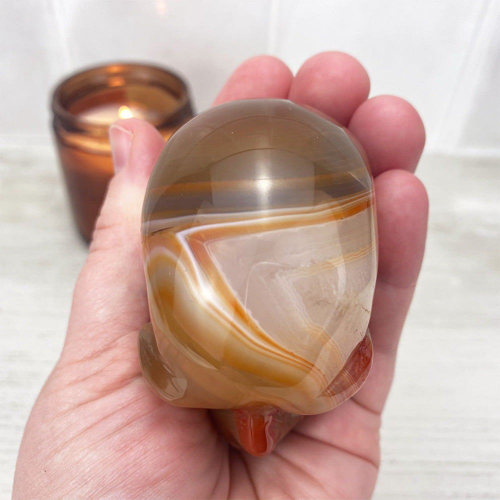 Polished Carnelian Skull Carving