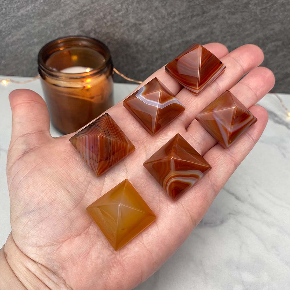 Polished Carnelian Pyramid Carvings