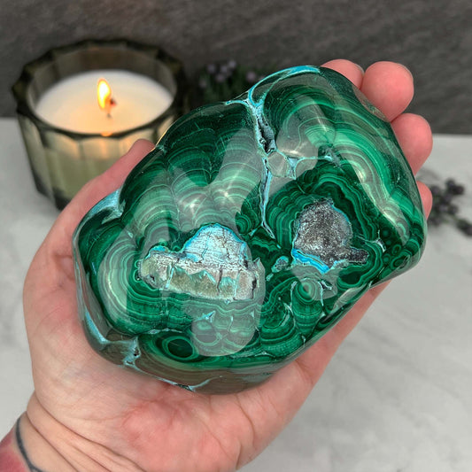 Polished Natural Chrysocolla and Malachite Freeform