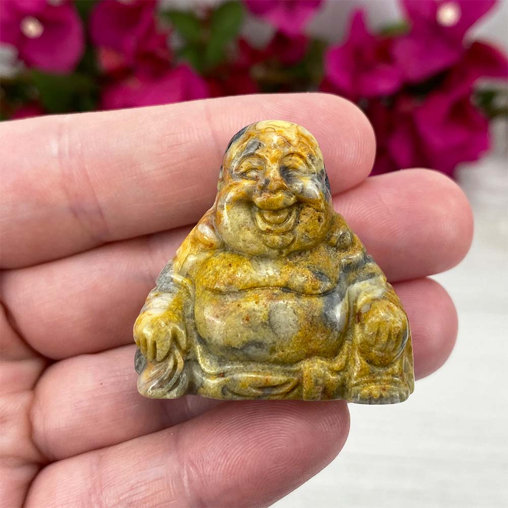 Polished Smiling Buddha Crazy Lace Carving