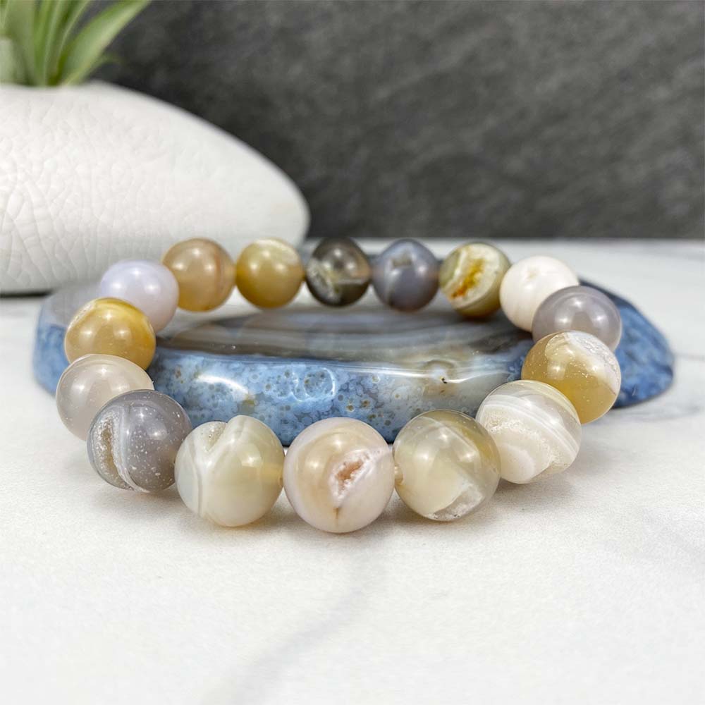 Polished Druzy Agate Beaded Stretch Bracelet