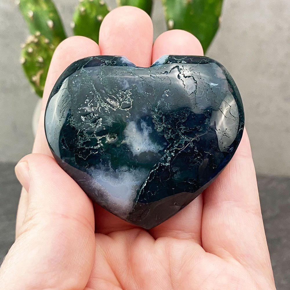 moss agate heart carving