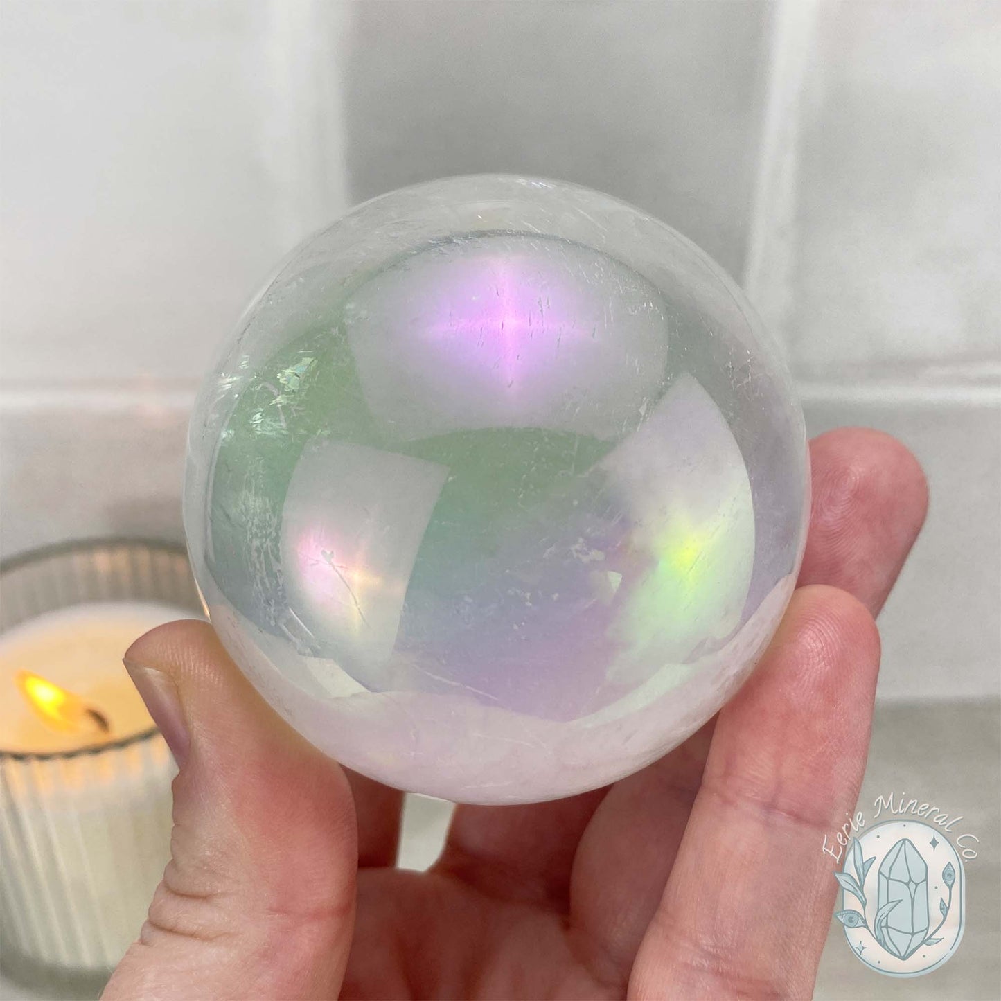 Polished Angel Aura Natural Calcite Sphere